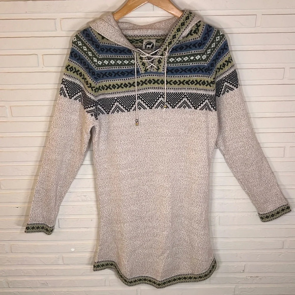 Artesania Beige Wool Alpaca Fair Isle Peruvian Sweater Dress, Women’s Size Large - Picture 1 of 10
